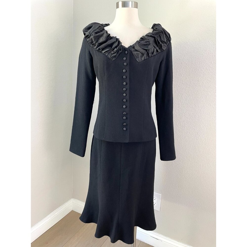 Teri Jon‎ Rickie Freeman Womens Size 6 Black 2 Piece 100% Wool Skirt Set